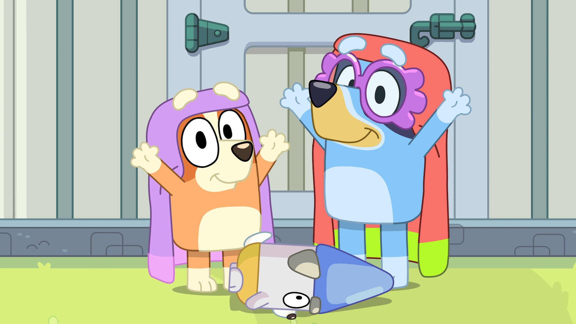 Bingo and Bluey dressed as their grannies characters